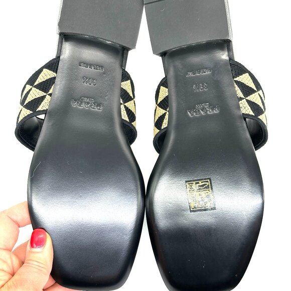 PRADA Triangular Triangle Logo Jacquard Woven T Strap Thong Flat Sandals - Picture 14 of 16